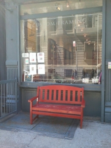 Shopfront Bench in front of Posteritati Vintage Movie Posters
